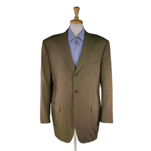 Canali Proposta Vintage 90's Brown Checkered Super 120's Wool Blazer 44L